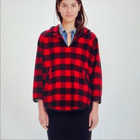 Abercrombie‎ x Woolrich wool poncho red buffalo plaid check - Picture 1 of 5